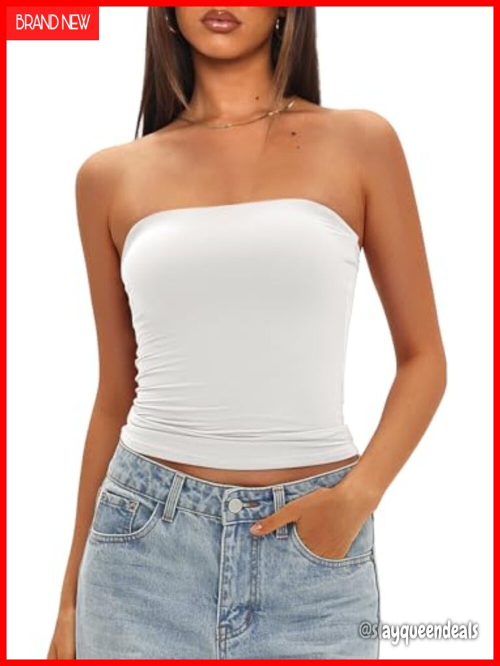 Women's Double Lined Strapless Bandeau Tube Top Built-in Bra Summer Slim Fit